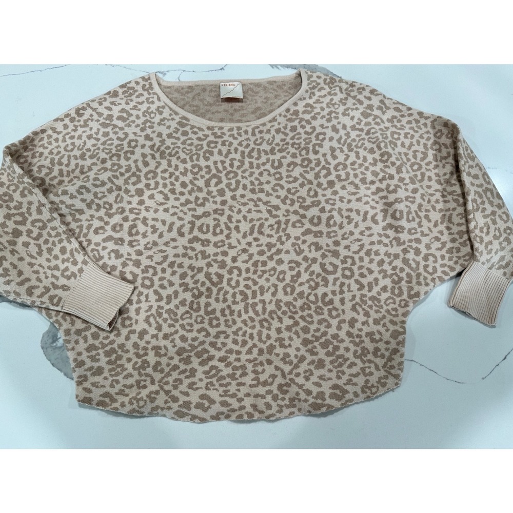 Kerisma Ryker Leopard Print Dolman Sleeve Sweater Tan Cream G1304 SM